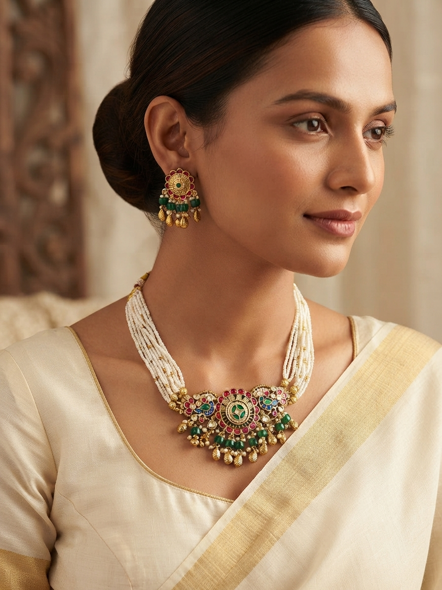 Traditional Pearl Choker Necklace Set