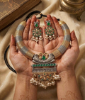 Antique Green Pearl Statement Necklace Set