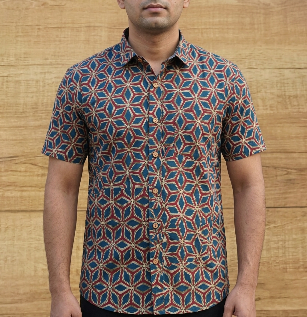 Men's Geometric Printed Half Sleeve Cotton Shirt