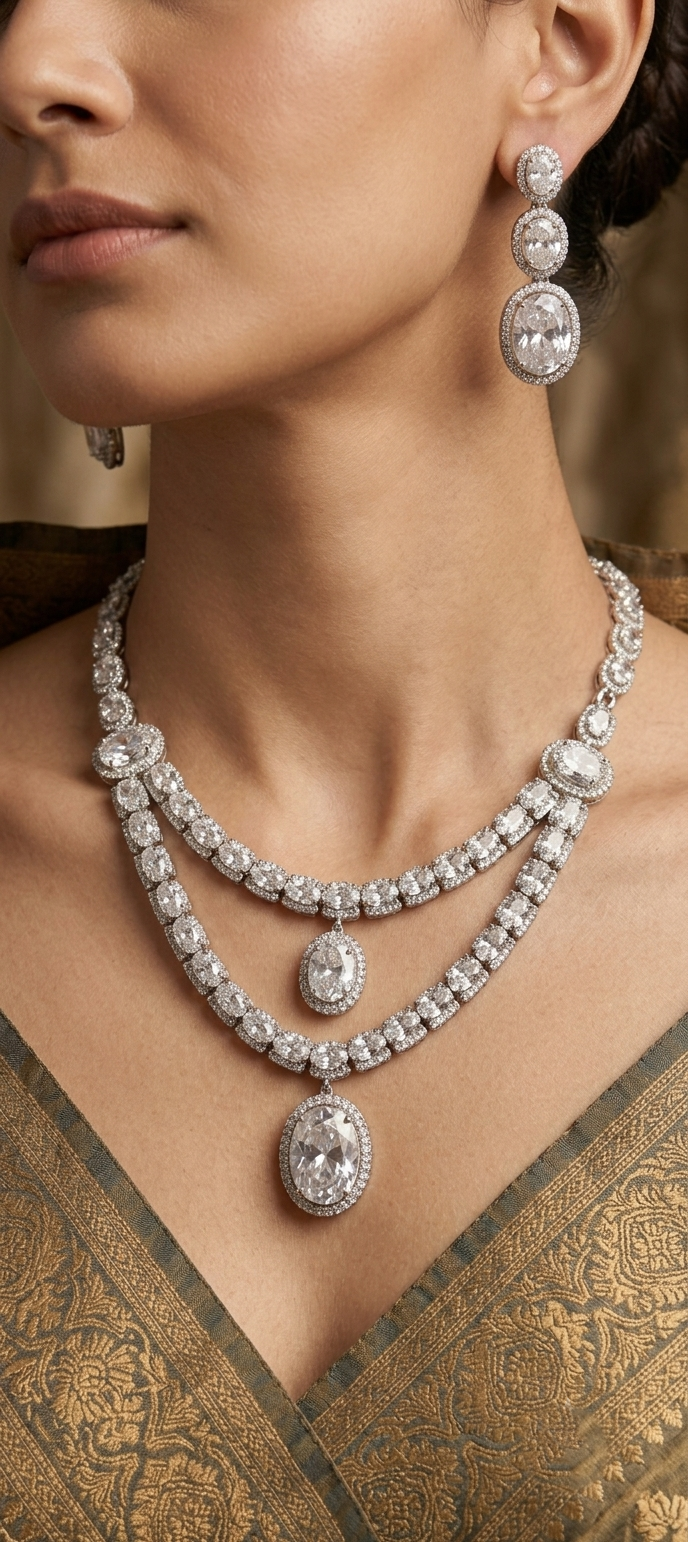 Luxury Double Layer Crystal Necklace Set