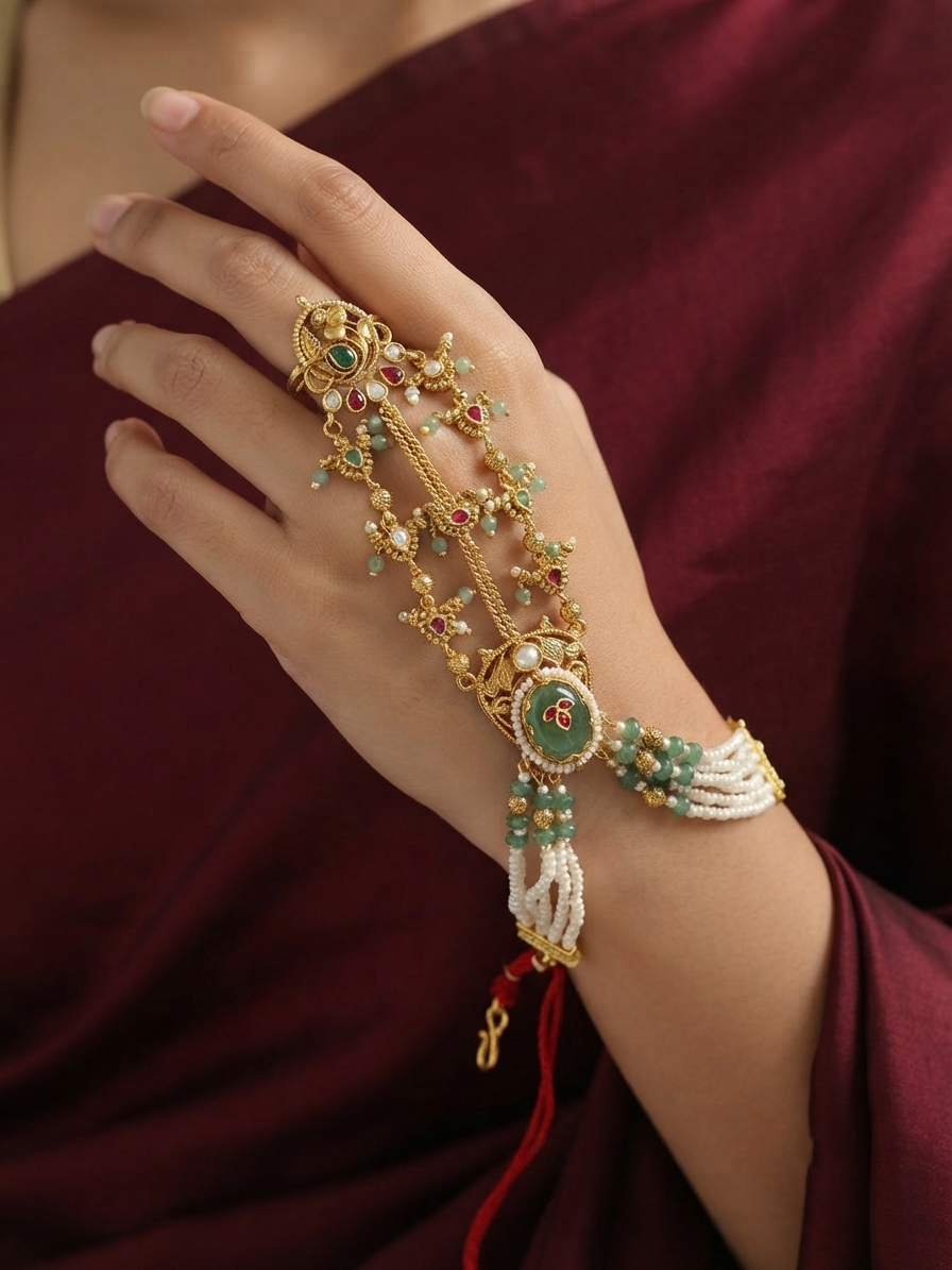 Traditional Pearl Kundan Hathphool