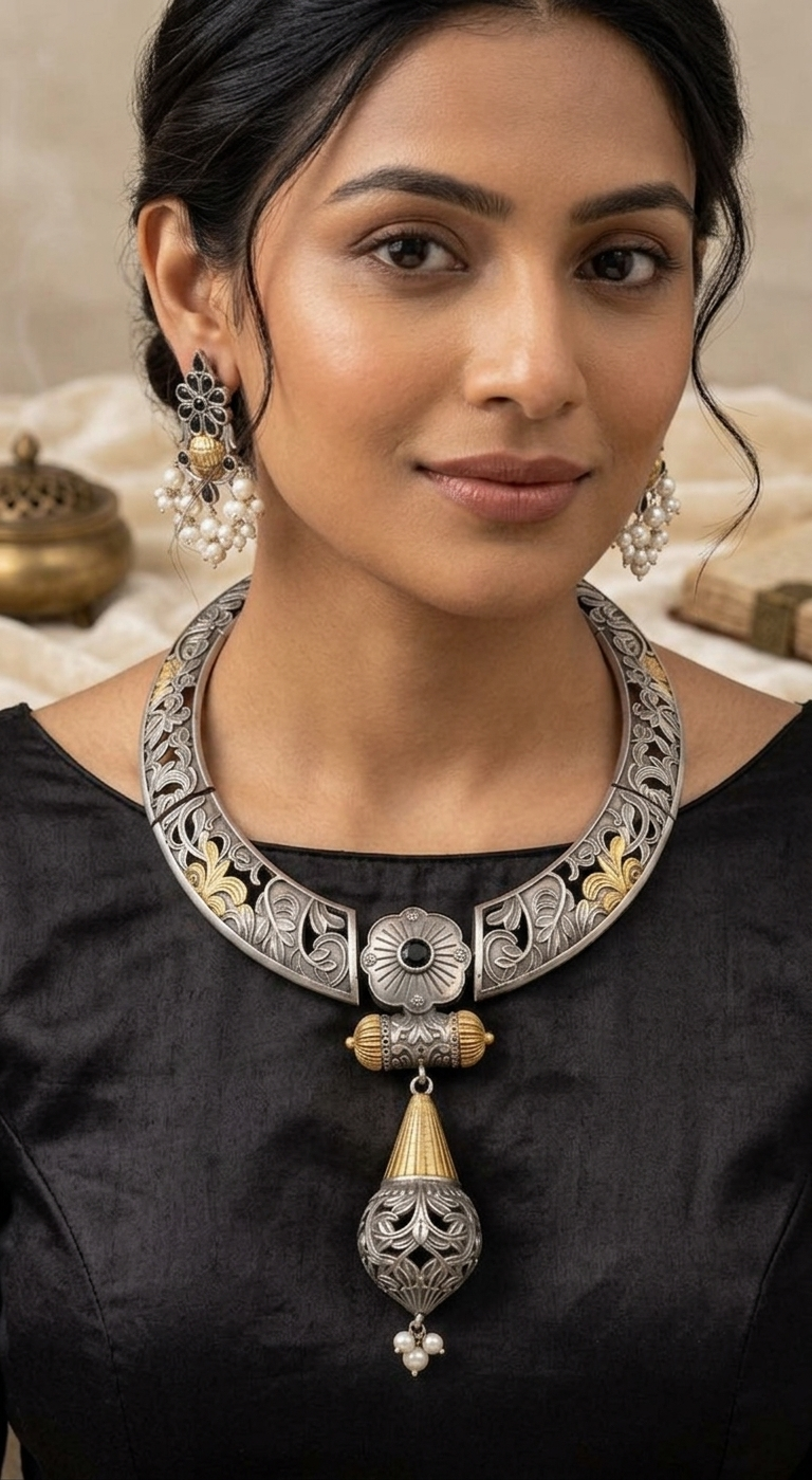 Antique Oxidized Pendant Necklace Set
