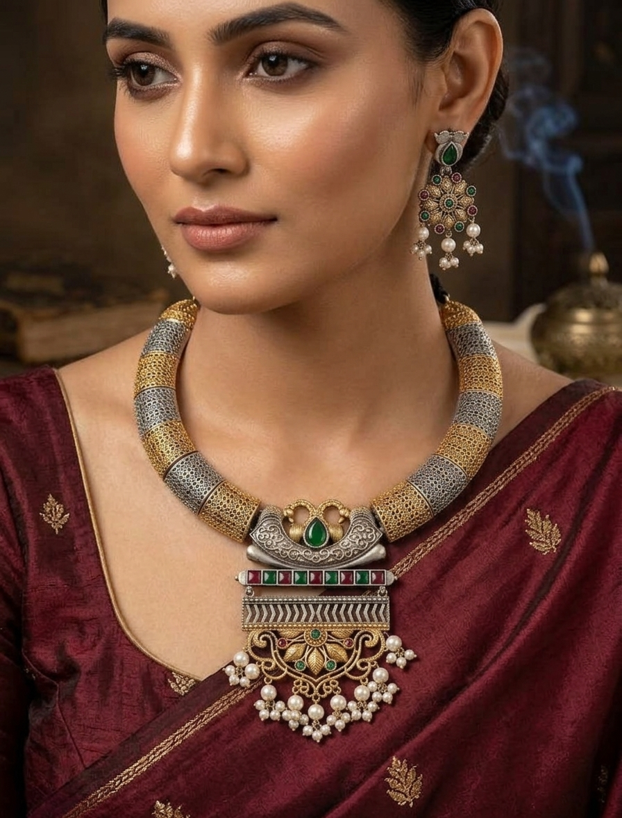 Antique Green Stone Ethnic Necklace Set