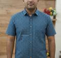 Men's Cotton Half Sleeve Geometric Printed Shirt – Blue & White
