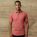 Men's Cotton Half Sleeve Printed Shirt – Red & White Floral