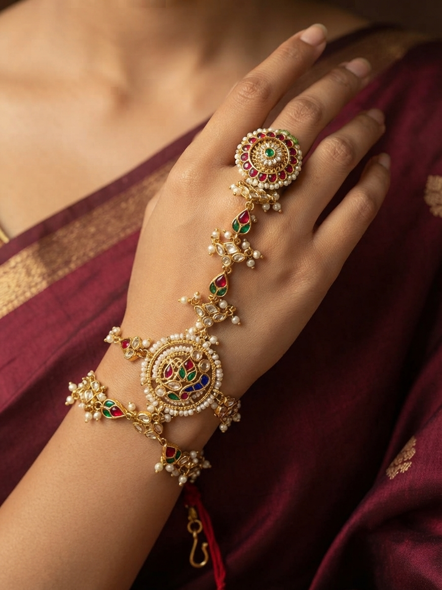 Royal Kundan Hathphool Bracelet