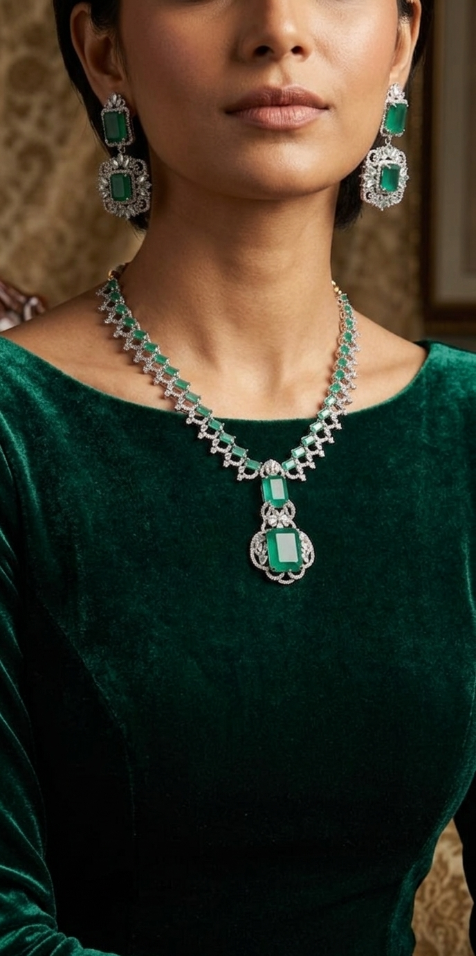 Luxury Emerald Pendant Necklace Set