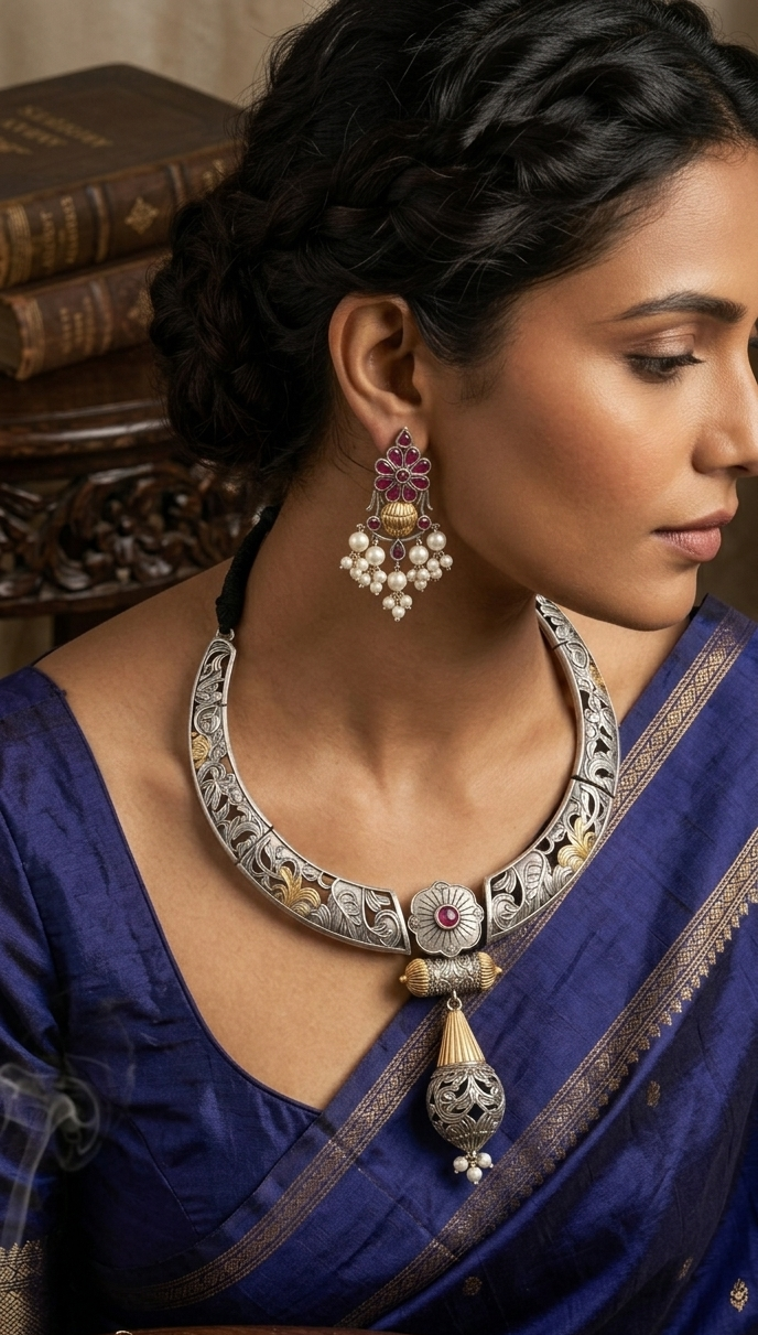 Antique Oxidized Pendant Necklace Set