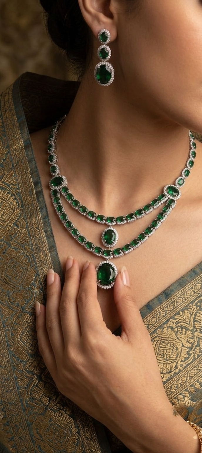 Luxury Emerald Crystal Necklace Set