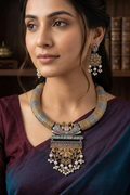 Antique Ethnic Statement Necklace Set with Earrings
