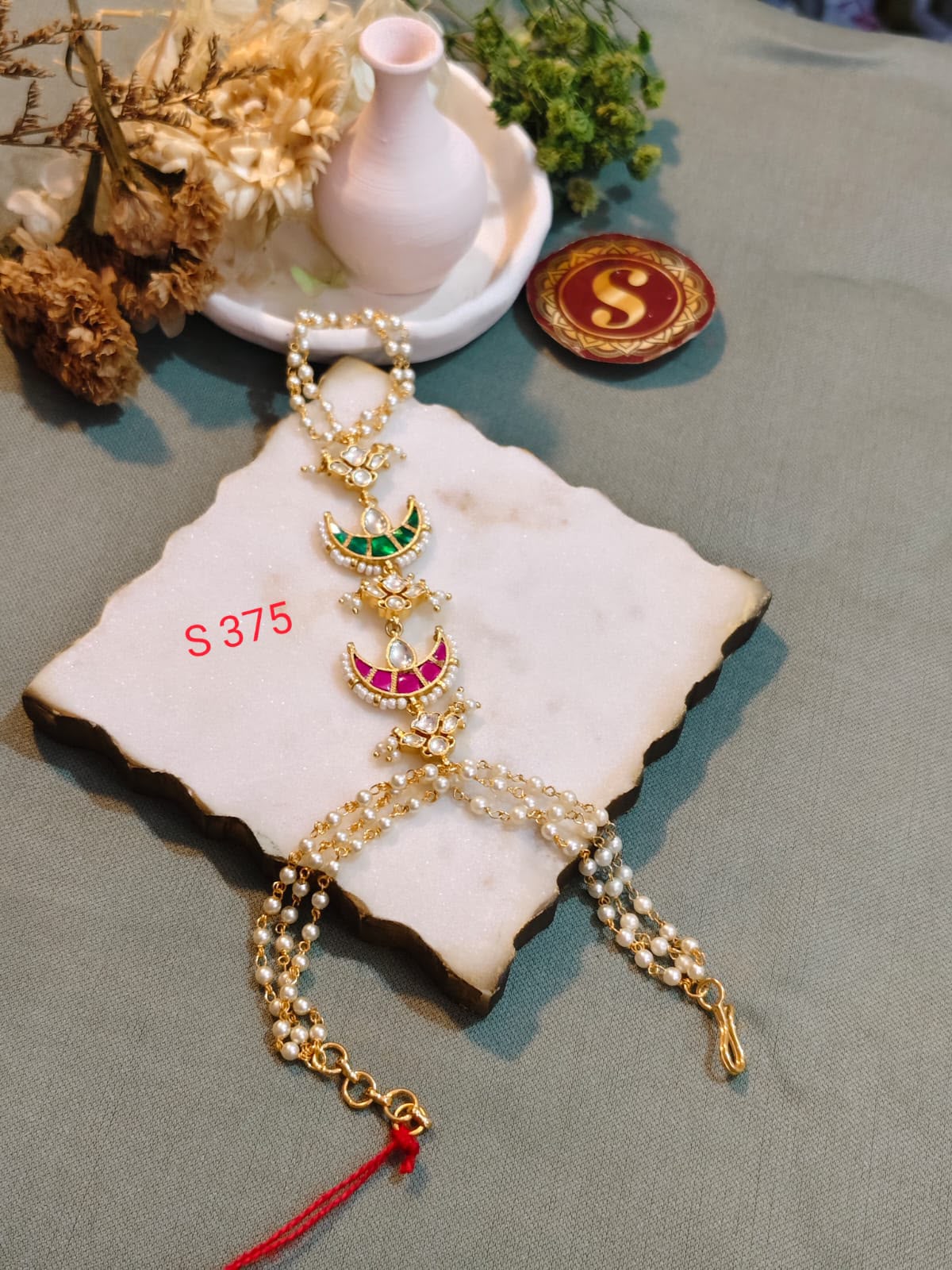 Pearl Kundan Hathphool Bracelet