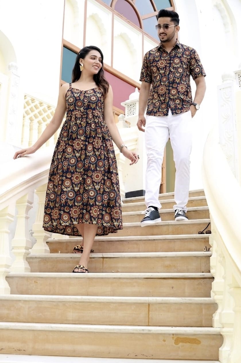 Couple Cotton Mandala Printed Outfit Set – Black
