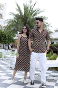 Couple Cotton Paisley Printed Outfit Set – Black