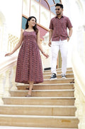 Couple Cotton Ethnic Printed Outfit Set – Maroon