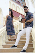 Couple Cotton Printed Outfit Set – Navy Blue