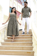 Couple Cotton Printed Outfit Set – Olive Green