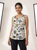 Women's Tribal Printed Cotton Sleeveless Top – White