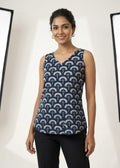 Women's Printed Cotton Sleeveless Top – Navy Blue