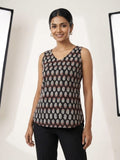 Women's Printed Cotton Sleeveless Top – Black