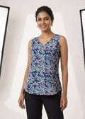 Women's Floral Printed Cotton Sleeveless Top – Blue