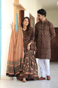 Couple Cotton Ethnic Kurta Set – Brown & Black