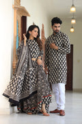 Couple Cotton Ethnic Kurta Set – Rust Red