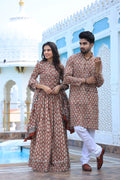 Couple Cotton Ethnic Kurta Set – Rust Orange