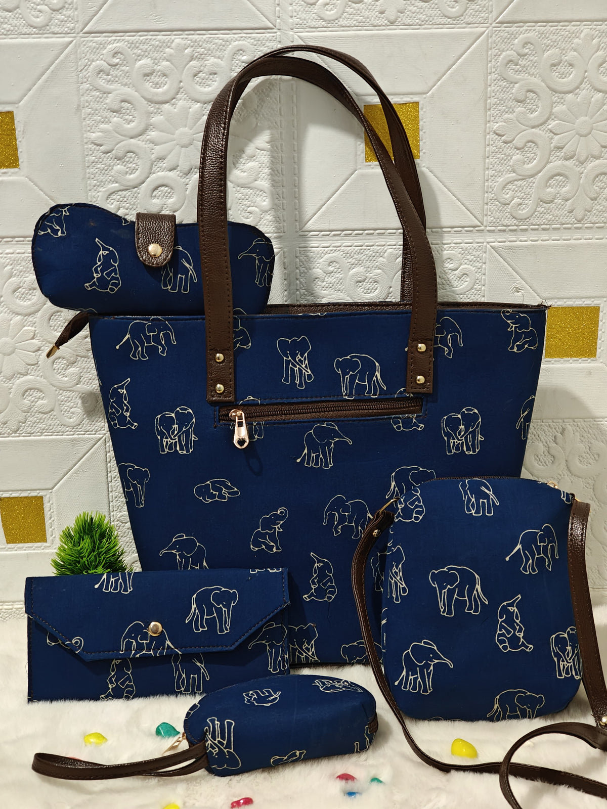 Elephant Print Handbag Combo Set
