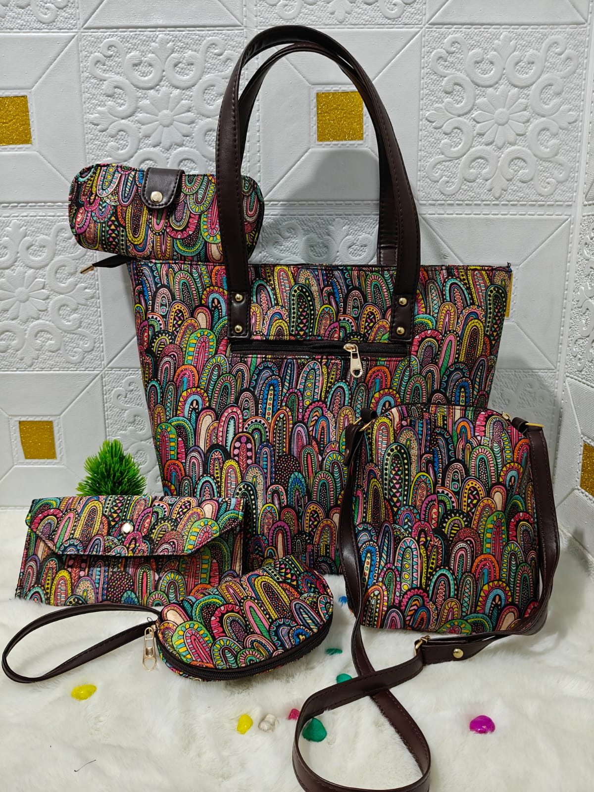 Multicolor Printed Handbag Combo Set