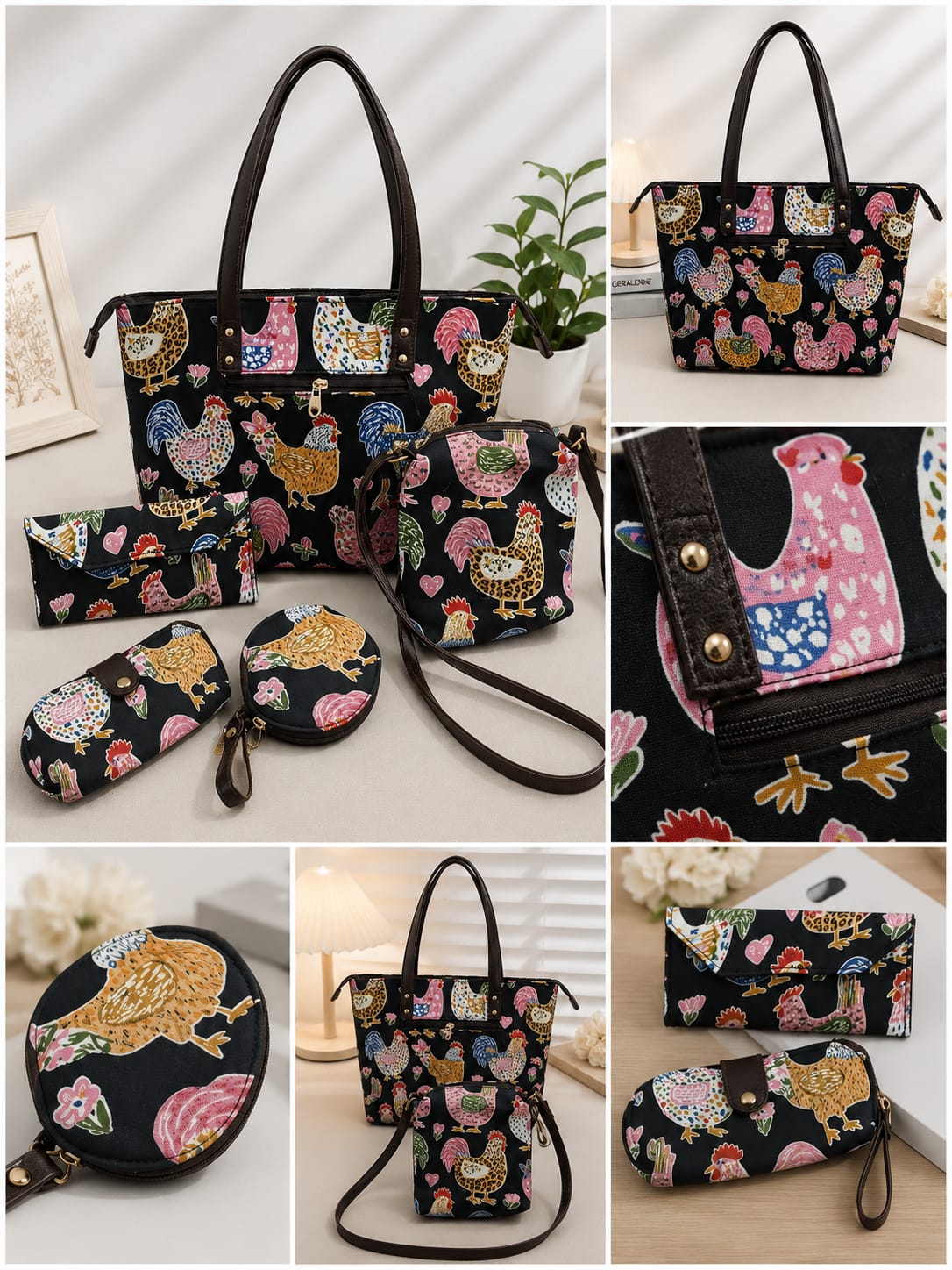 Chicken Print Handbag Combo Set