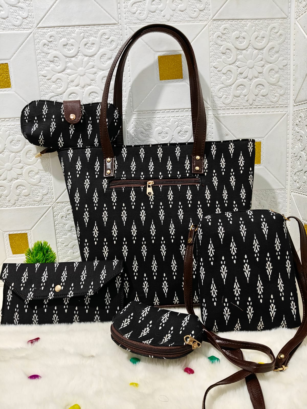 Black Printed Handbag Combo Set