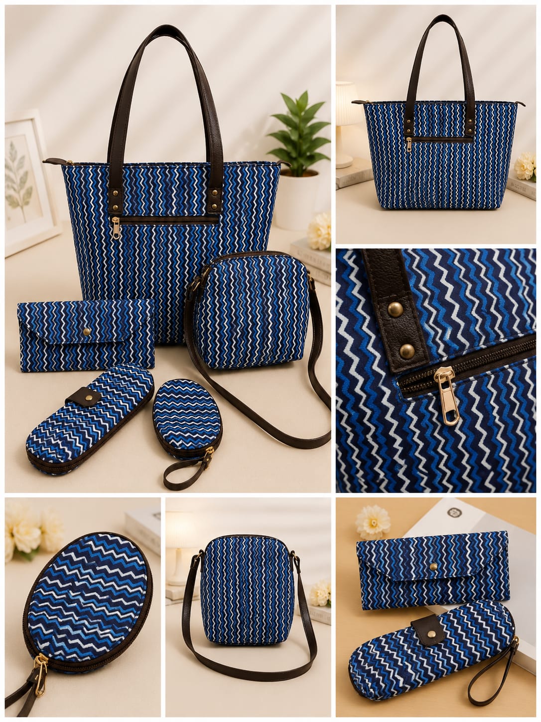Blue Zigzag Handbag Combo Set