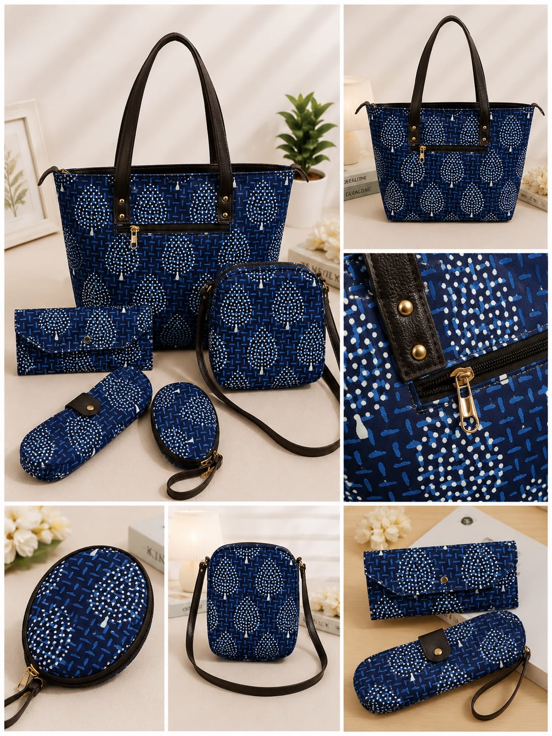 Blue Printed Handbag Combo Set