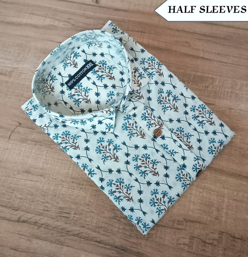 Sky Blue Floral Cotton Shirt