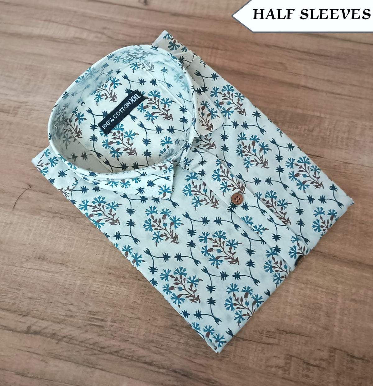 Sky Blue Floral Cotton Shirt