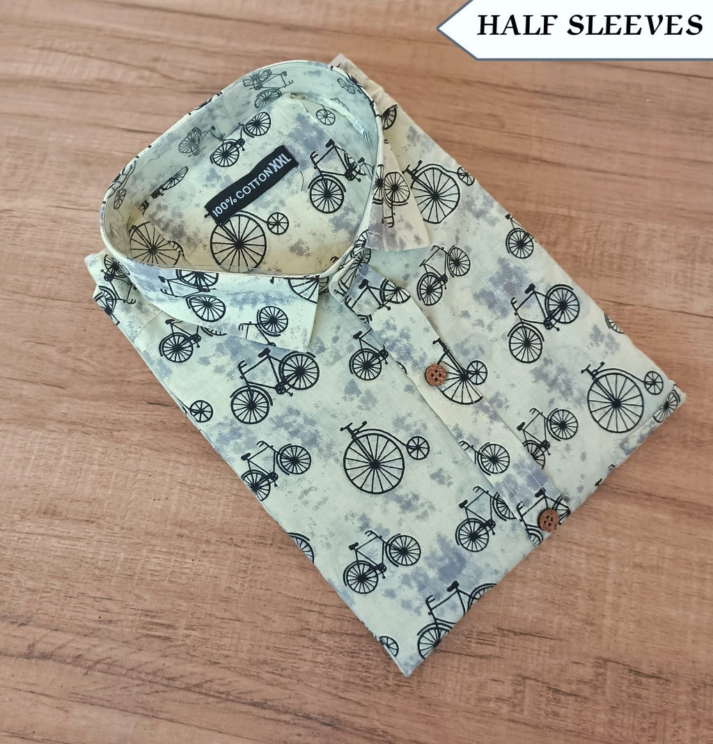 Mint Black Bicycle Print Cotton Shirt