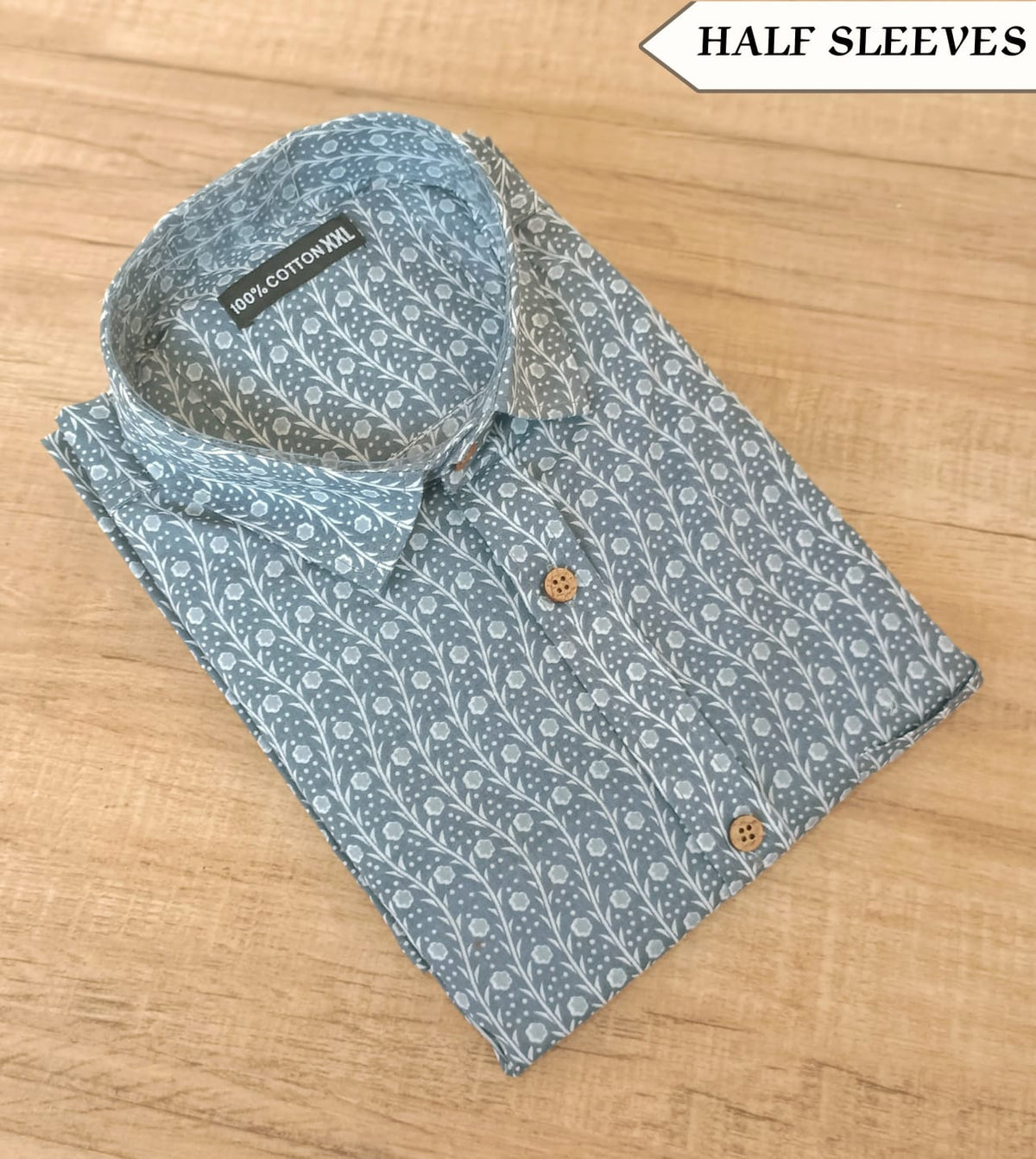 Men's Sky Blue Cotton Printed Half Sleeve Shirt
