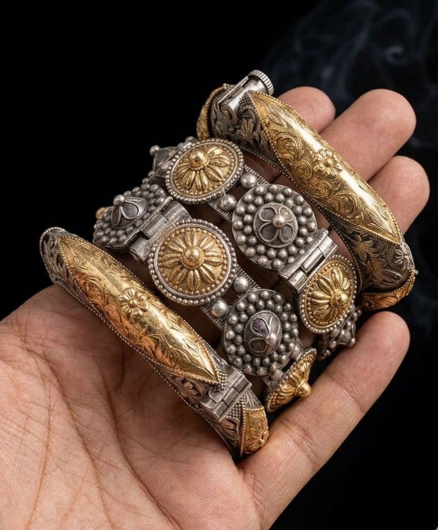 Vintage Engraved Metal Bangles Set