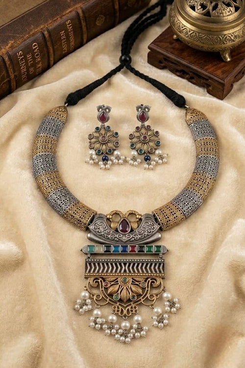 Antique Multicolor Temple Necklace Set with Earrings