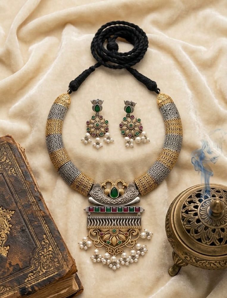 Antique Green Stone Ethnic Necklace Set