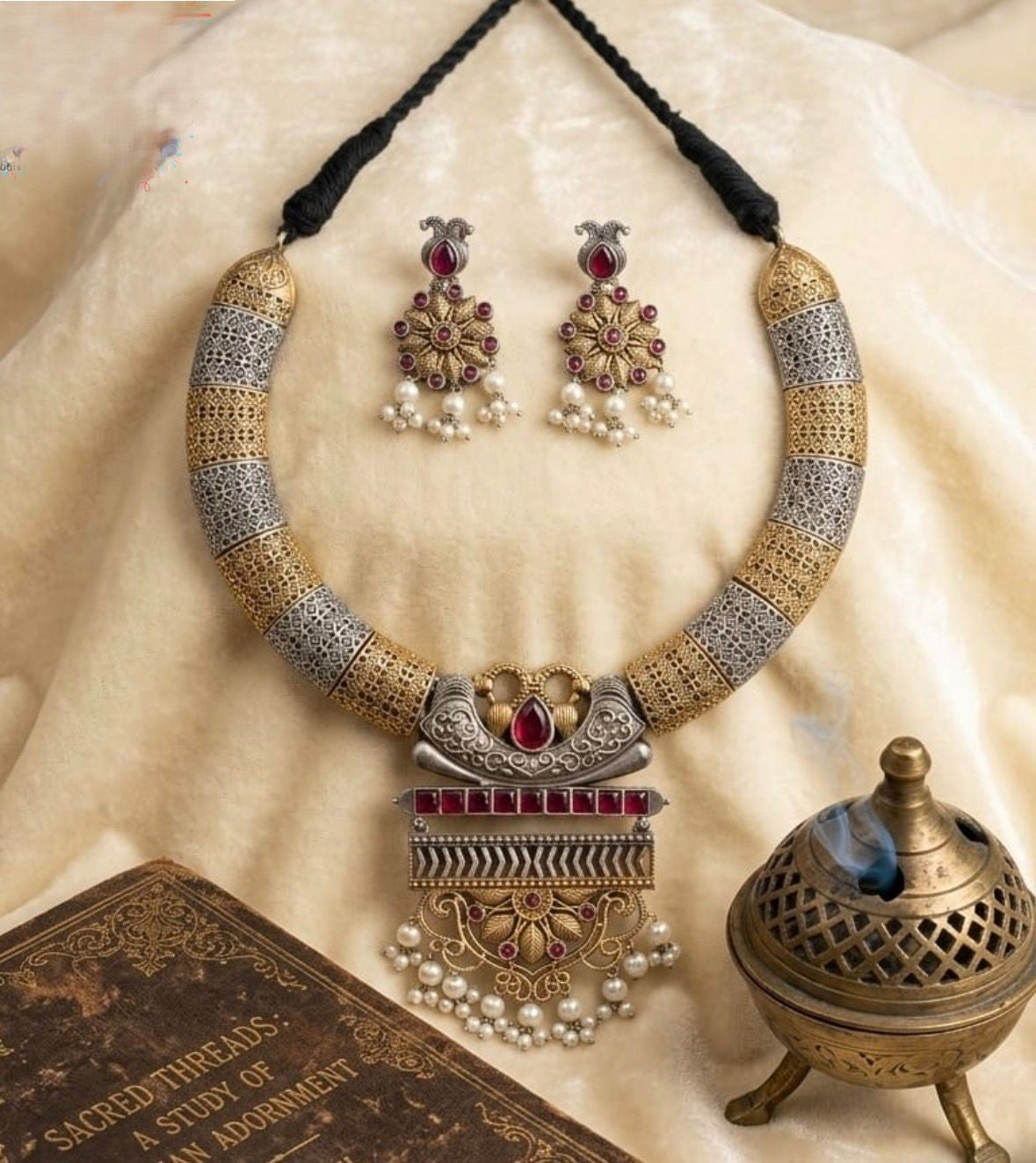 Antique Ruby Stone Statement Necklace Set