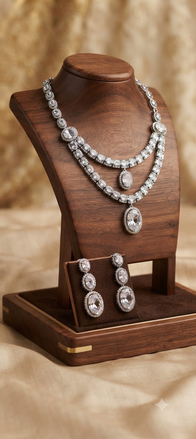 Luxury Double Layer Crystal Necklace Set