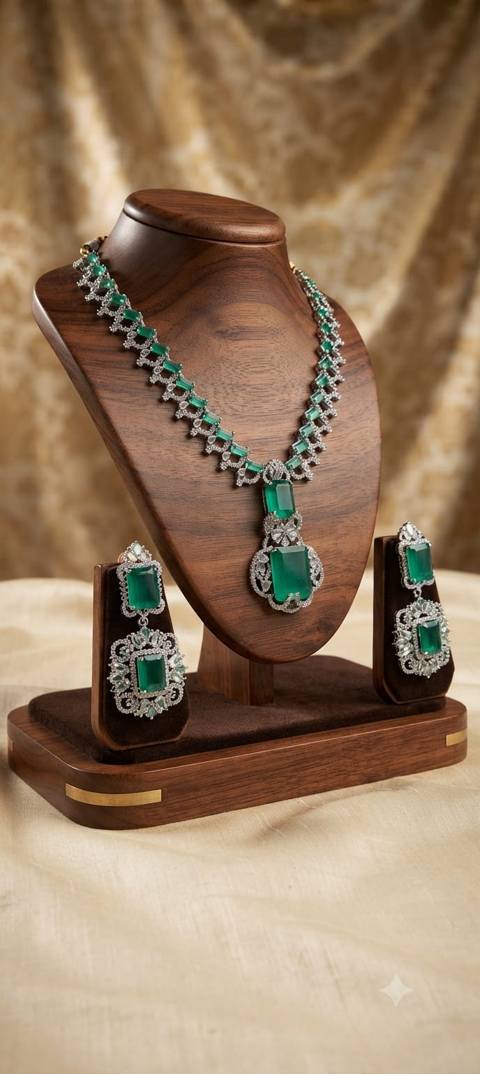 Luxury Emerald Pendant Necklace Set