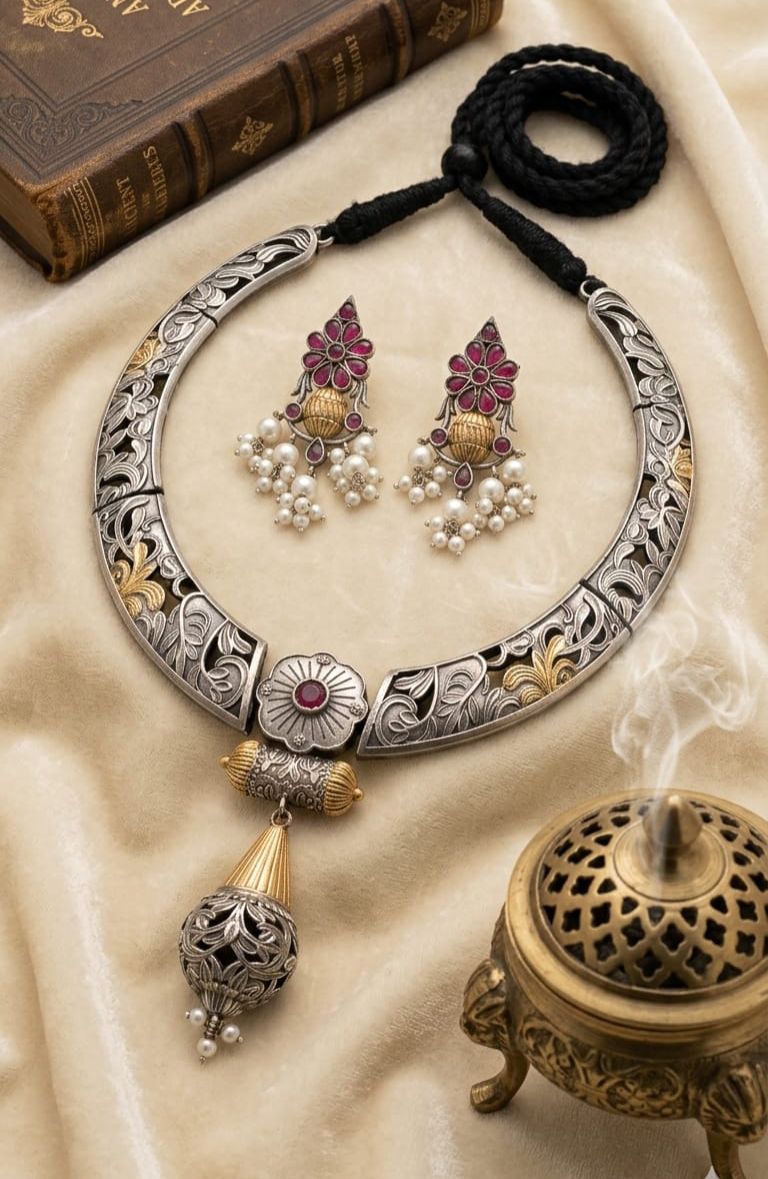 Antique Oxidized Pendant Necklace Set