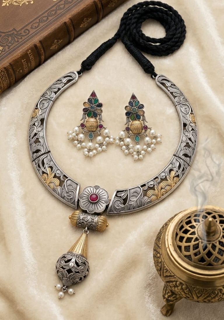 Antique Oxidised Statement Necklace Set