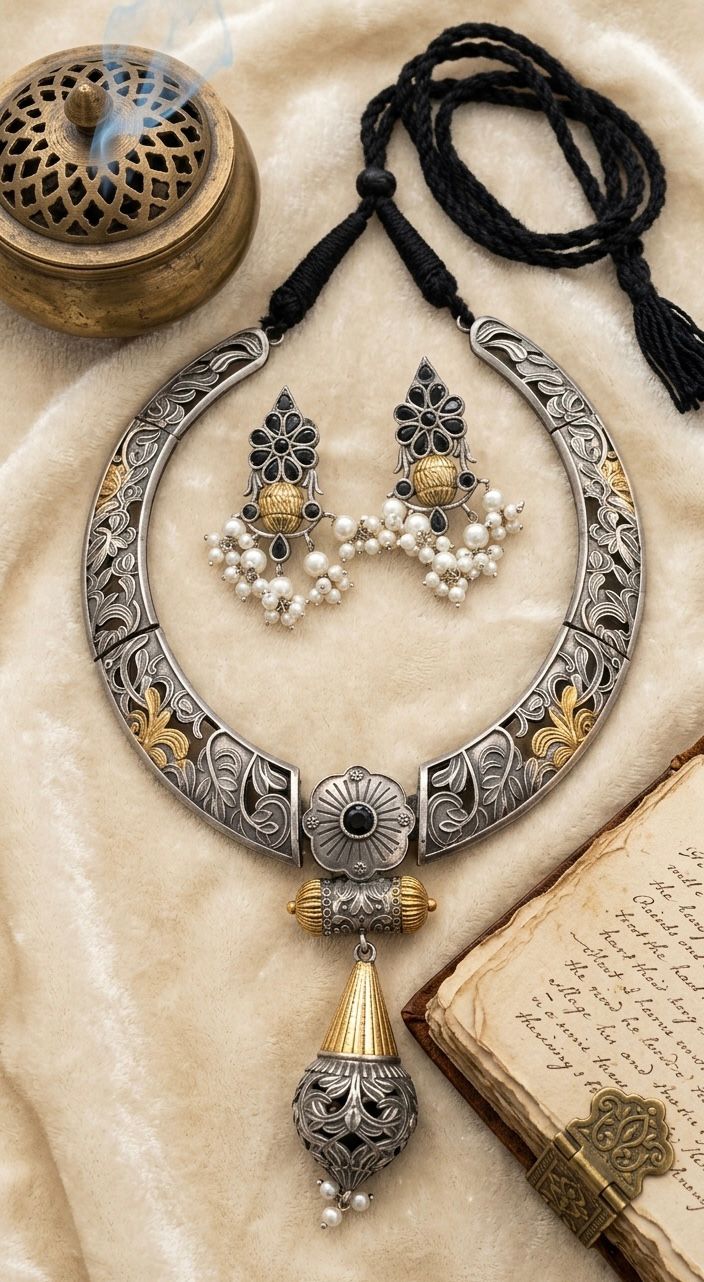 Antique Oxidized Pendant Necklace Set