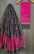 Women's Grey & Pink Chanderi Silk Saree with Unstitched Blouse