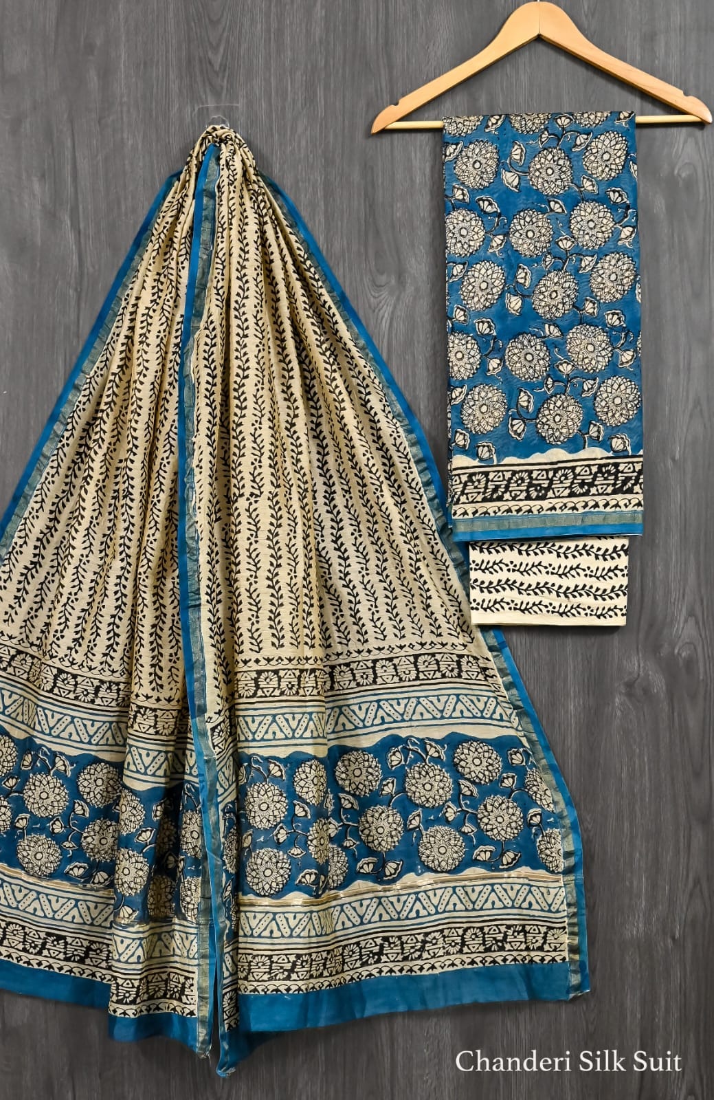 Elegant Blue Chanderi Silk Suit Set