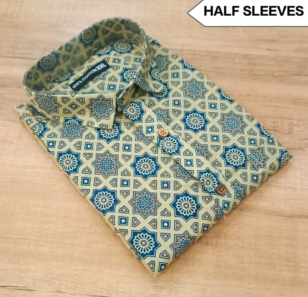 Men's Printed Half Sleeve Cotton Shirt