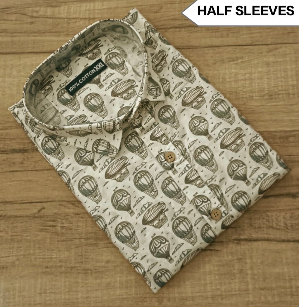 Men's Hot Air Balloon Printed Half Sleeve Shirt